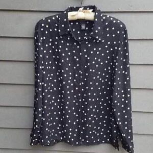 Dialogue Black Sheer Polka Dot Long Sleeve Blouse  Size Medium